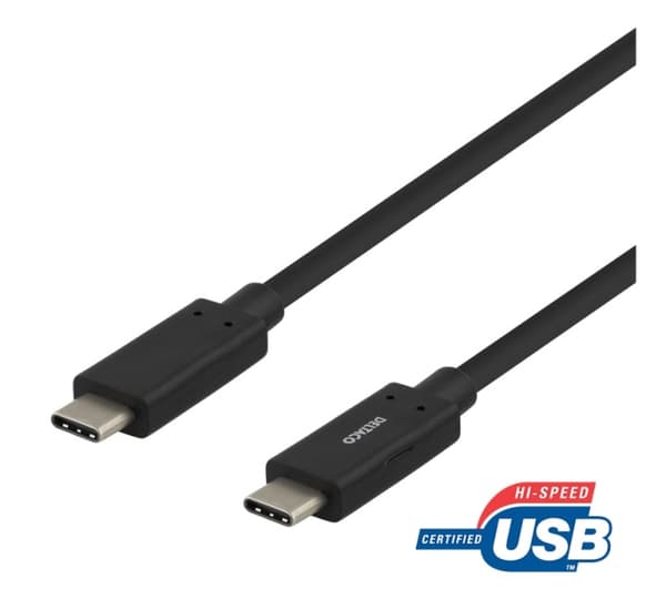 DELTACO USB-C-kaapeli, 0,5m, 60W USB PD, 10Gbps, musta