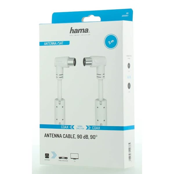 Hama Antennekabel Vinkel 90dB Hvid 3,0m