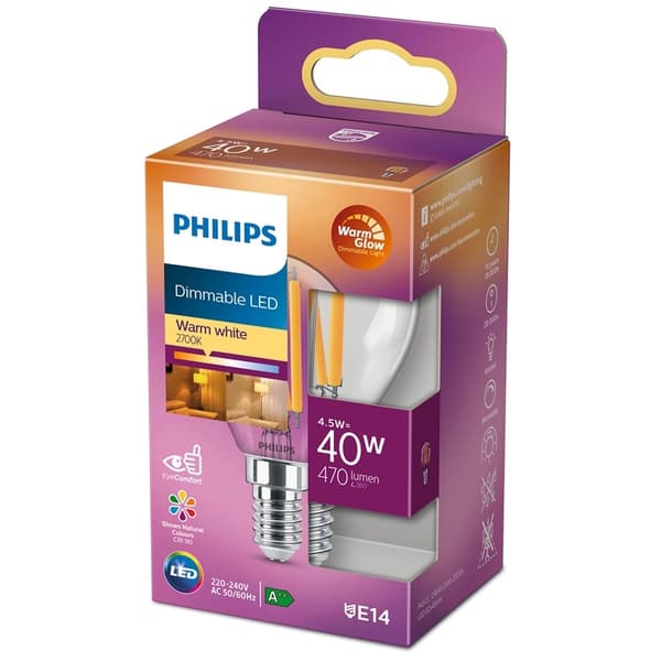 Philips LED E14 Sphere 40W 470 lm Clear Dimbar