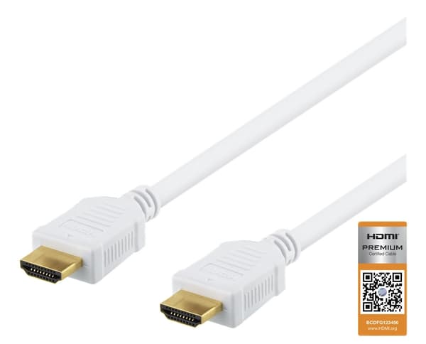 DELTACO High-Speed Premium HDMI -kaapeli, 0,5m, Ethernet, 4K UHD,valk.