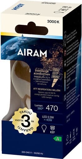 Airam LED A60-lampa, E27, 3000K, 470lm, klar koppar