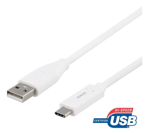 DELTACO USB-C til USB-A-kabel, 2 m, 3 A, USB 2.0, hvit