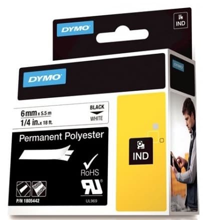 DYMO Rhino Professional, mærkbar permanent polyestertape,  6mm, sort
