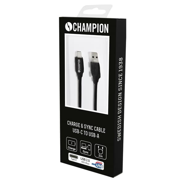 Champion USB-A till USB-C Kabel 2m Svart