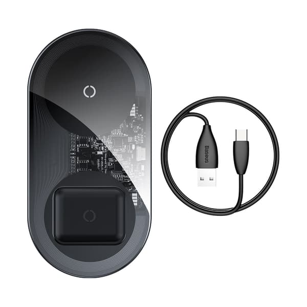 Baseus trådløs oplader 2-i-1 18W, gennemsigtig