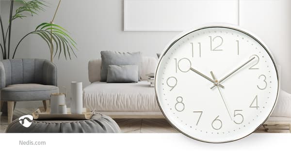 Nedis Väggklocka | Diameter: 300 mm | Plast | Silver / Vit
