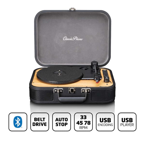 Lenco Retro Bluetooth® levysoitin sisäänrakennetuilla kaiuttimilla Musta