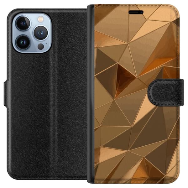 Tegnebogsetui til Apple iPhone 13 Pro Max med 3D Guld motiv