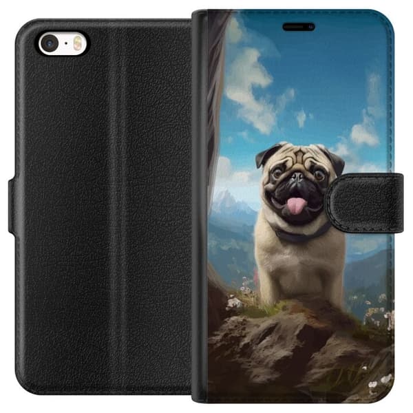 Tegnebogsetui til Apple iPhone 5s med Glad Hund motiv