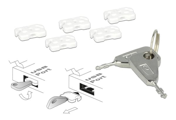 DeLOCK Lås för USB-portar, 5 USB-lås, 2 nycklar, vit