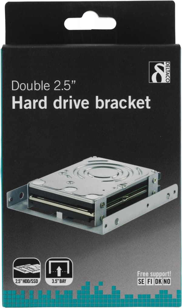 DELTACO asennusraami, 2x2,5" HDD - 3,5", hopea