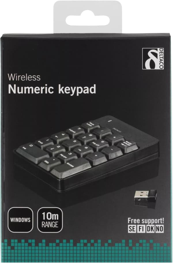 DELTACO langaton numeronäppäimistö, USB, 10m kantama, musta