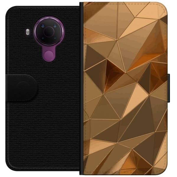 Tegnebogsetui til Nokia 5.4 med 3D Guld motiv