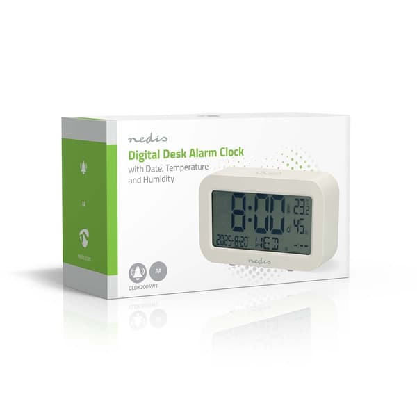 Nedis Digital Desk vekkerklokke | LCD | Bakgrunnsbelysning | slumrefunksjon | Datovisning | Timer | Hvit