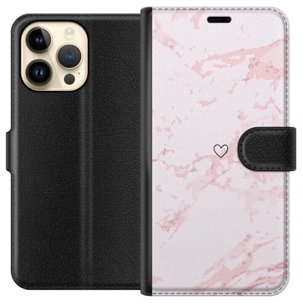 Tegnebogsetui til Apple iPhone 14 Pro Max med Rosa Hjerte motiv