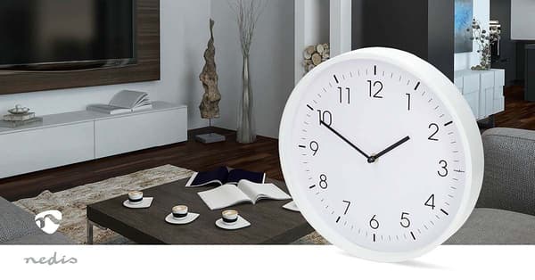 Nedis Väggklocka | Diameter: 300 mm | Plast | Tyst rörelse | Vit