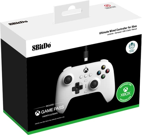 8Bitdo Ultimate Wired Controller - Hall Edition -langaton peliohjain, valkoinen, Xbox / PC
