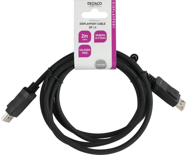 DELTACO DisplayPort cable, DP 1.4, 8K@60Hz, 1m, black