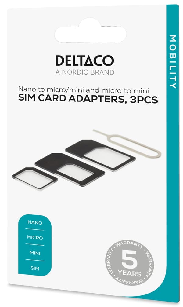DELTACO SIM-korttisovitin,  micro/mini/nano-sim, musta