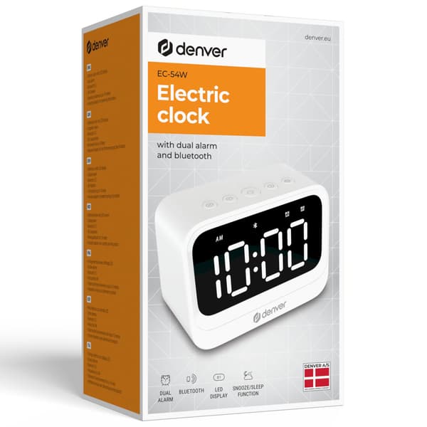 Denver Klocka Alarm Bluetooth-högtalare Vit