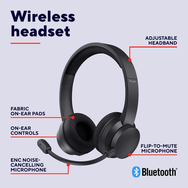 Trust Ayda Trådlöst PC-headset Bluetooth ENC Svart
