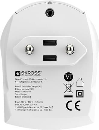 SKROSS Reiseadapter Europa til USB-A og USB-C