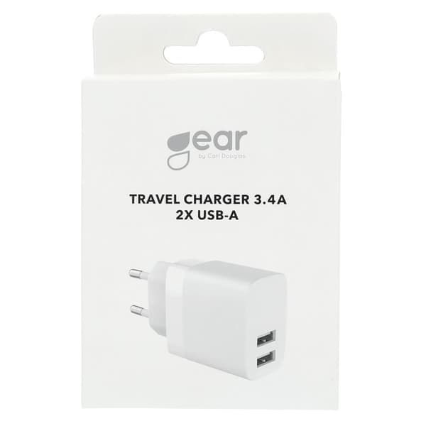 Gear Laturi 220V 2xUSB-A 3.4A Valkoinen