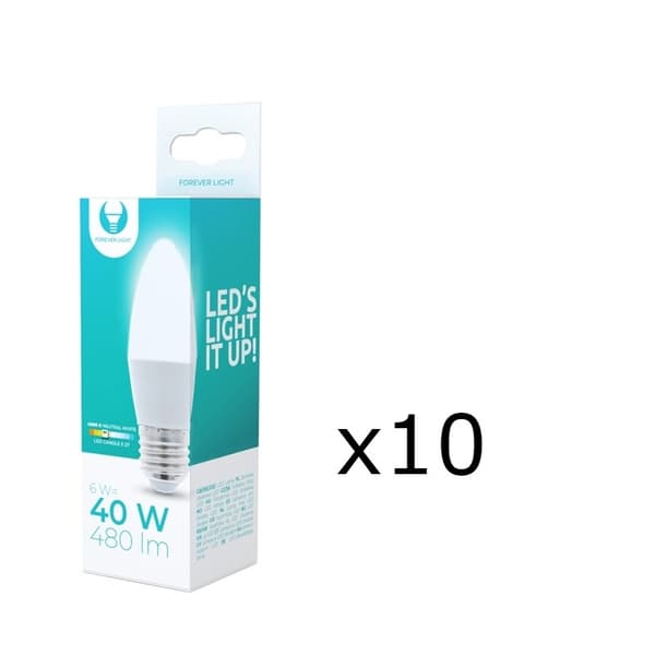 LED-lamppu E27, C37, 6W, 4500K 10-pack, valkoinen neutraali