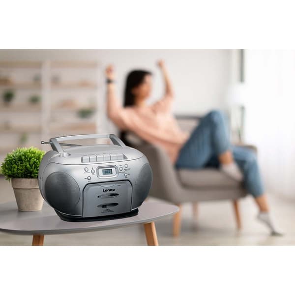 Lenco Bärbar FM-radio CD-kassettspelare Silver