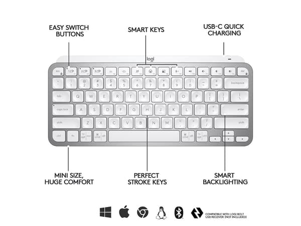 Logitech MX Keys Mini, vaaleanharmaa