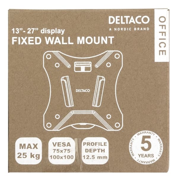 DELTACO Office, fixed wall, 13"-27", 25kg, 75x75-100x100