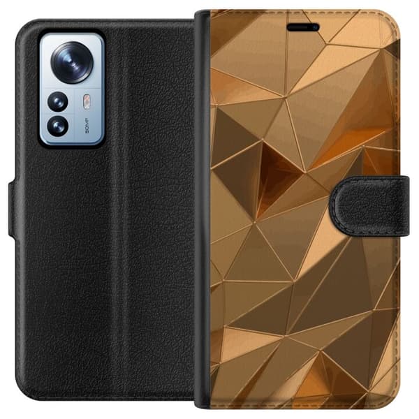 Tegnebogsetui til Xiaomi 12 Pro med 3D Guld motiv
