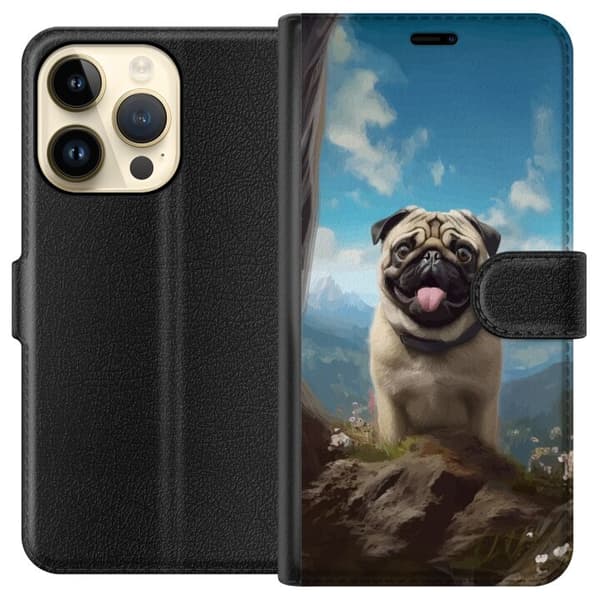 Tegnebogsetui til Apple iPhone 15 Pro med Glad Hund motiv