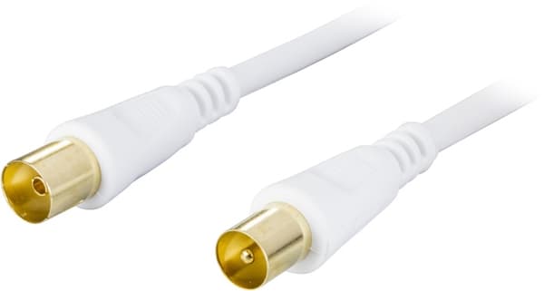DELTACO antennkabel, 75 Ohm, guldbelagte stik, 10m, hvid