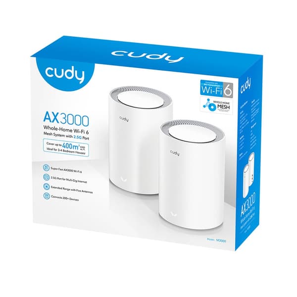 CUDY Mesh Solution M3000 2-pk WF6 AX3000 Gigabit 2.5G White