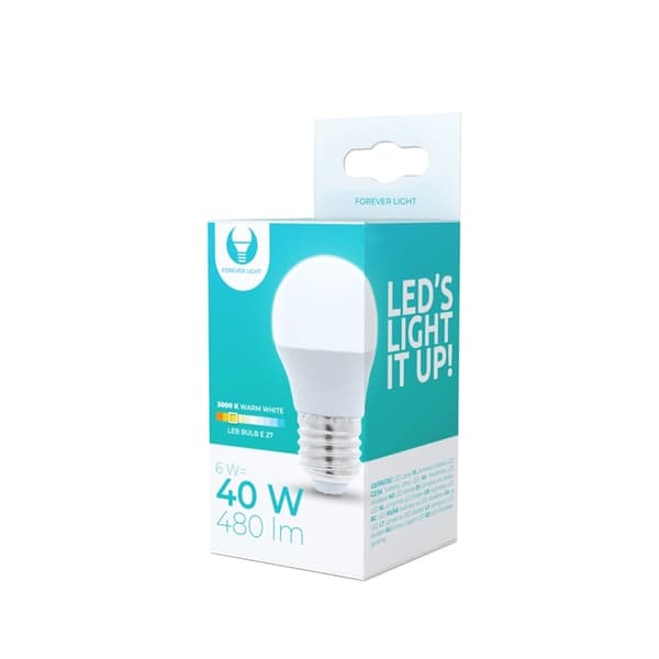 LED-lampe E27, G45, 6W, 3000K, varm hvit