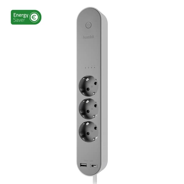 Hombli Smart Stikdåse 3-vejs Grå USB-C & USB-A