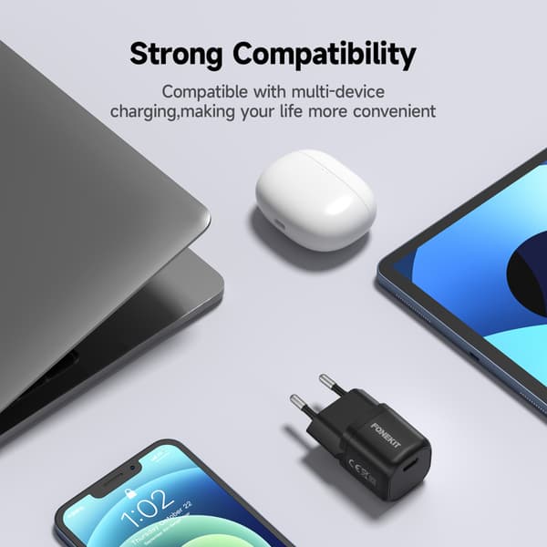 FoneKit Mini 20W -verkkovirtalaturi, USB-C, musta