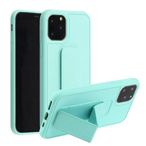 Silikoneetui med stativ til iPhone 11 Pro Max, turkis
