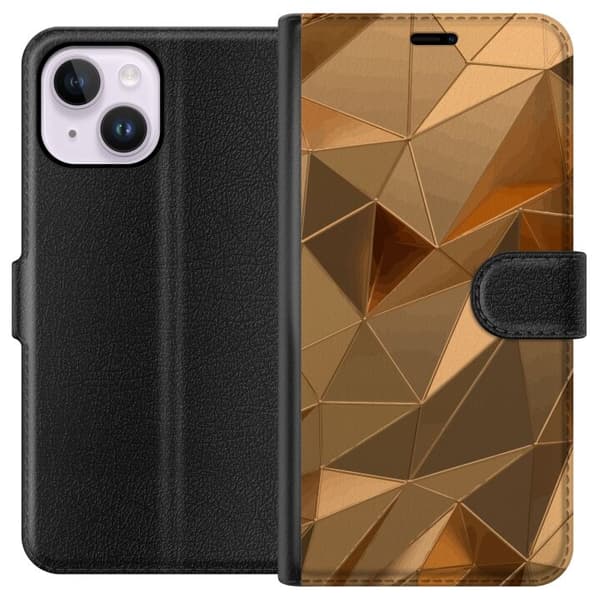 Lommeboketui til Apple iPhone 15 Plus med 3D Gull motiv