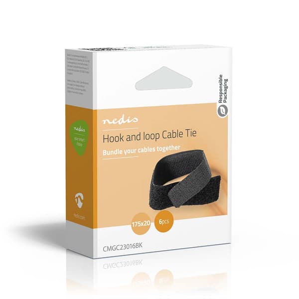 Nedis Kabel Ledelse | Hook og Loop | Låst | 6 stk. | Nylon | Sort