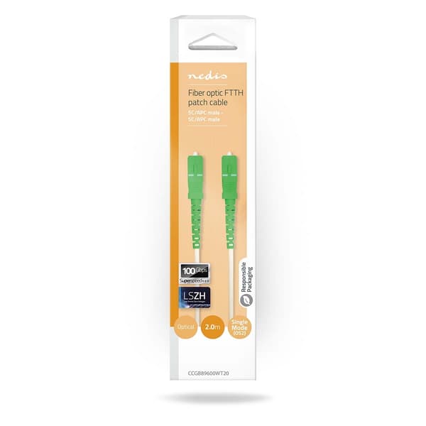 Nedis Patchkabel av glasfiber | SMF (Single Mode Phase) | SC/APC | SC/APC | 100 Gbps | 2.00 m | Vit | Låda