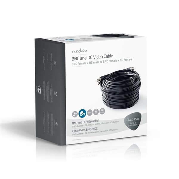 Nedis CCTV Security Cable | BNC / DC | 20.0 m | Rund | PVC | Sort | Gaveeske