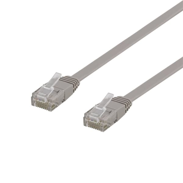 DELTACO U/UTP Cat6 patch cable, flat, 0,3m, Delta-cert, LSZH, gray