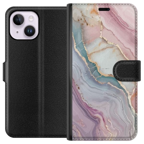 Tegnebogsetui til Apple iPhone 15 Plus med Marmor motiv