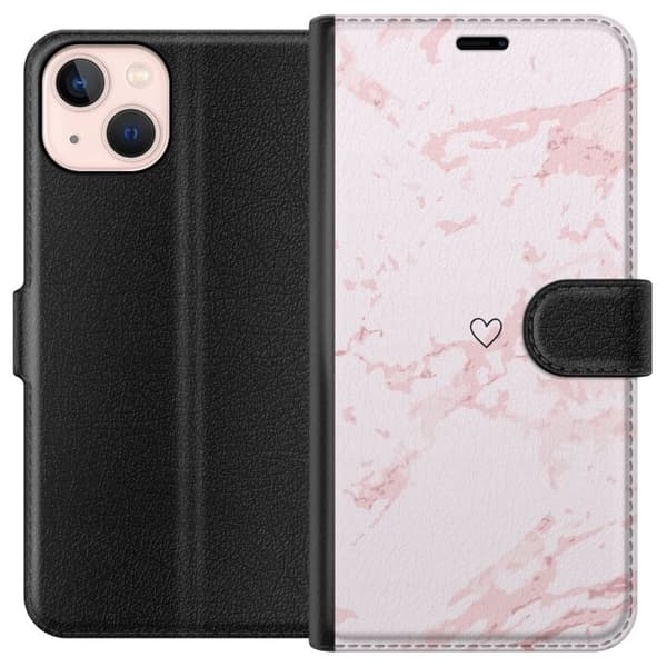 Tegnebogsetui til Apple iPhone 13 mini med Rosa Hjerte motiv