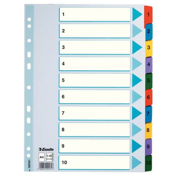ESSELTE Register Mylar A4/1-10 Multifärgat