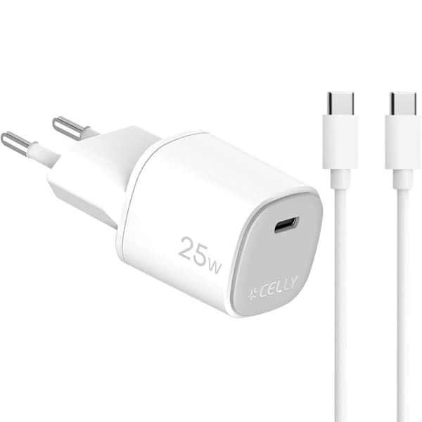 Celly Laddare 25W PD + USB-C-kabel Vit