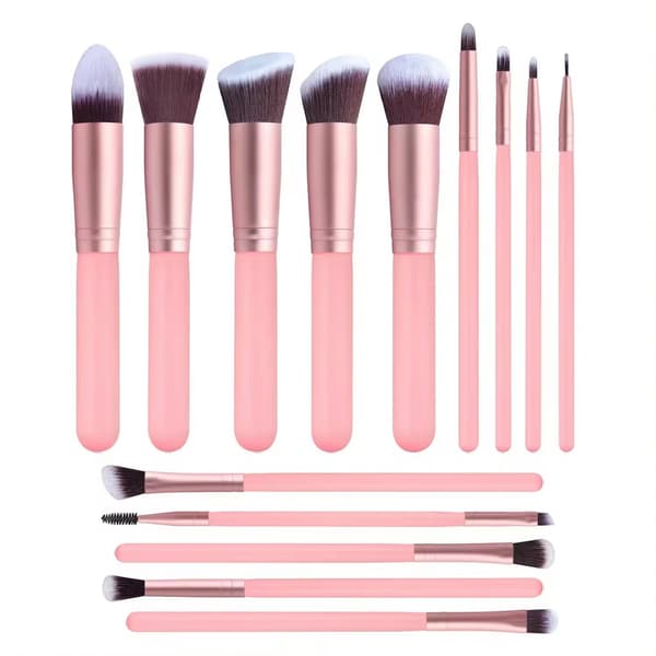 Sæt med 14 makeupbørster, pink