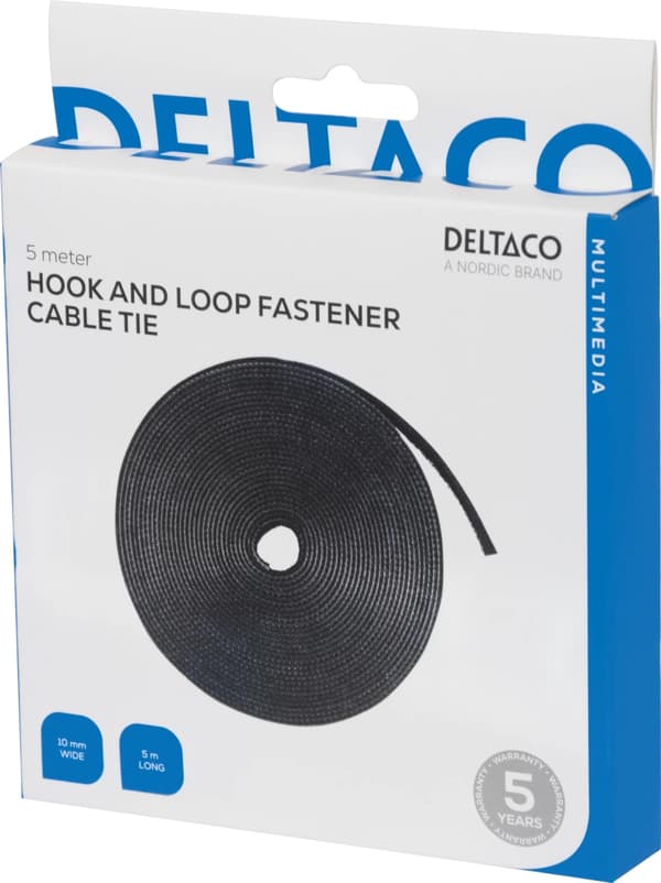 DELTACO burrebånd, 5m, 10mm, sort